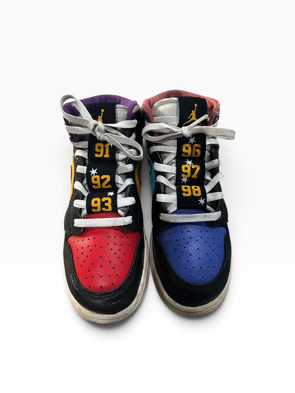 Jordan Kids Multicolor High-Top Sneakers — Red & Blue Toe